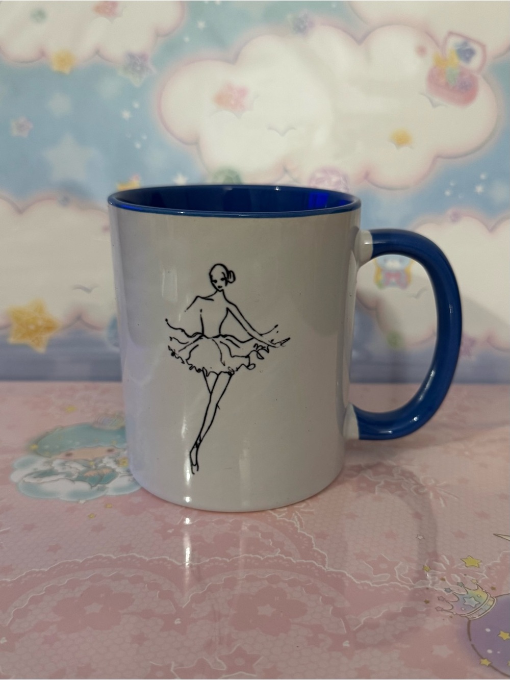 Ballet Beautiful ballet Dancer Ceramic Mug — White with Blue Interior & Handle